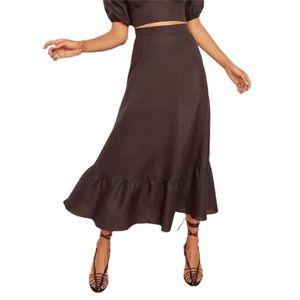 COPY - Reformation Yucca Black Linen Ruffle Hem Midi Skirt